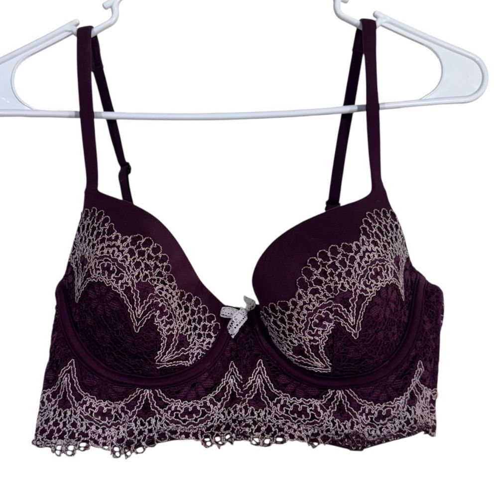 Victoria's Secret 36B Body by Victoria Lined Demi-Buste Burgundy Lace Bra